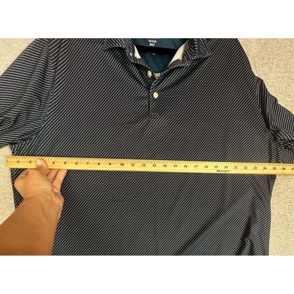 Jos A Bank Traveler Polo Shirt Mens 2XLT Navy Blue Long Sleeve Stretch Dot Print